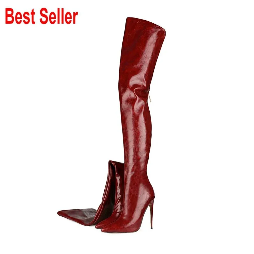 Thigh High Boots with Back Zipper Stiletto Heel PU Leather